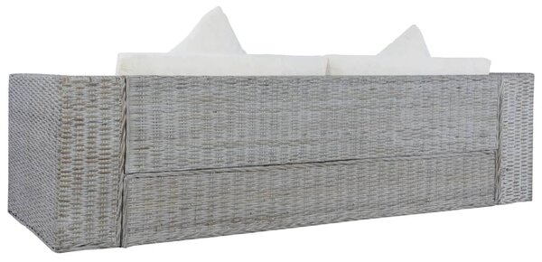 Szürke 2 részes természetes rattan kanapészett párnákkal