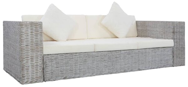Szürke 2 részes természetes rattan kanapészett párnákkal