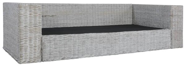 3 személyes szürke természetes rattan kanapé párnával