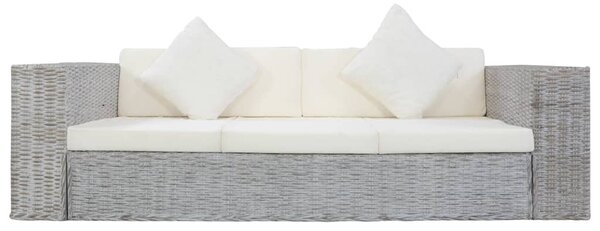 3 személyes szürke természetes rattan kanapé párnával