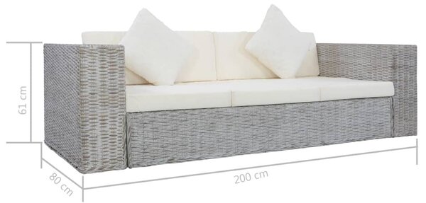 3 személyes szürke természetes rattan kanapé párnával