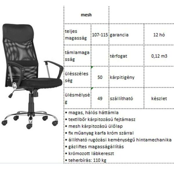 Forgószék tennessee m fekete/mesh, fekete ülőlap