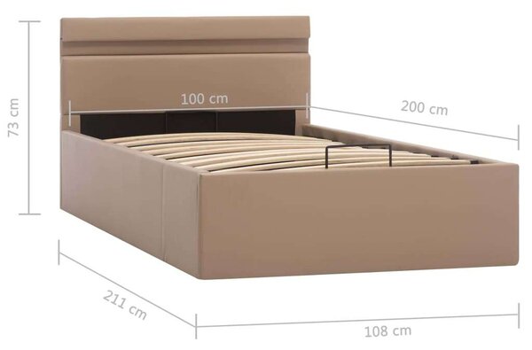 VidaXL kávészínű műbőr LED-es hidraulikus ágykeret 100 x 200 cm