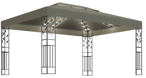 Tópszínű dupla tetős pavilon LED fényfüzérrel 3 x 4 m