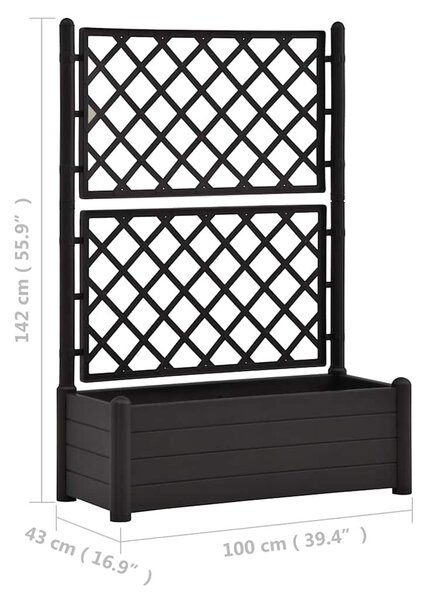 Antracitszürke polipropilén rácsos kerti ültető 100x43x142 cm