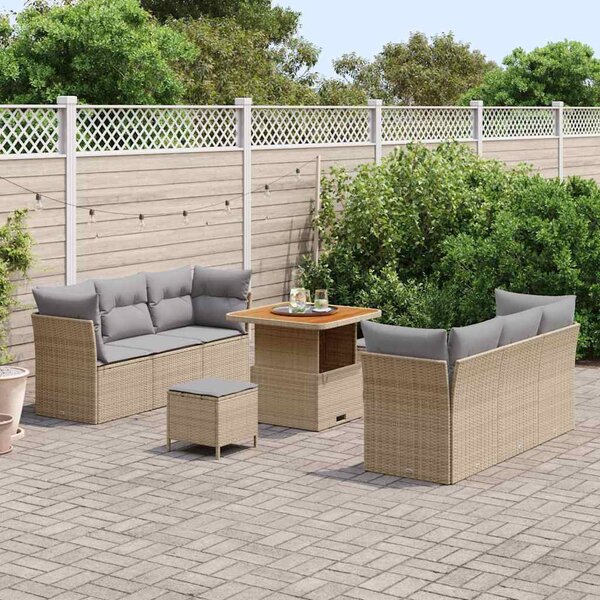 Kerti Kanapé Szett 9 pcs Beige és Világosszürke polirattan