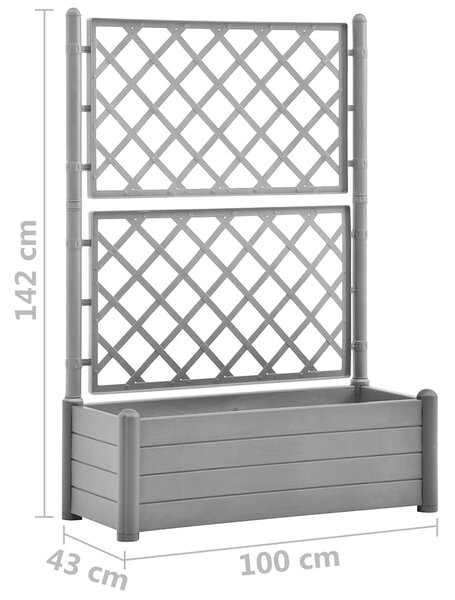 Kőszürke polipropilén rácsos kerti ültetőláda 100 x 43 x 142 cm