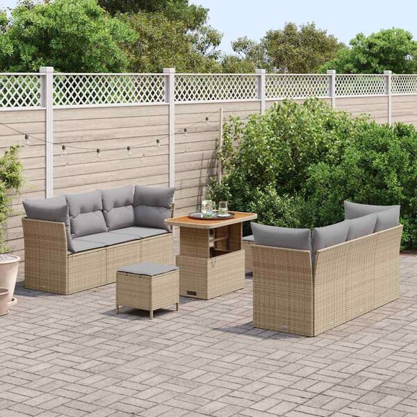 Kerti Kanapé Szett 9 pcs Beige és Világosszürke polirattan