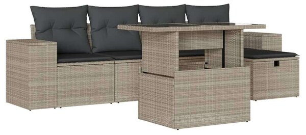 VidaXL Polyrattan Kerti Ülőgarnitúra - 6 részes - Világos Szürke