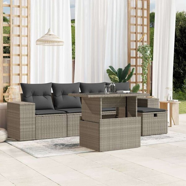 VidaXL Polyrattan Kerti Ülőgarnitúra - 6 részes - Világos Szürke