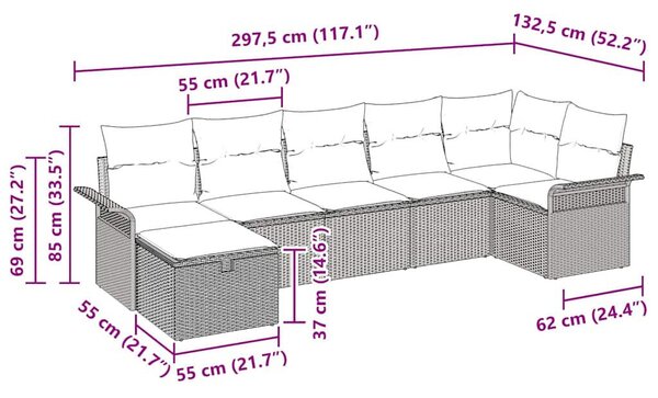 Kerti Kanapé Szett 7 pcs Világosszürke 297,5 x 132,5 x 85 cm