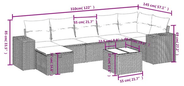 VidaXL Polyrattan Kerti Ülőgarnitúra - 8 részes