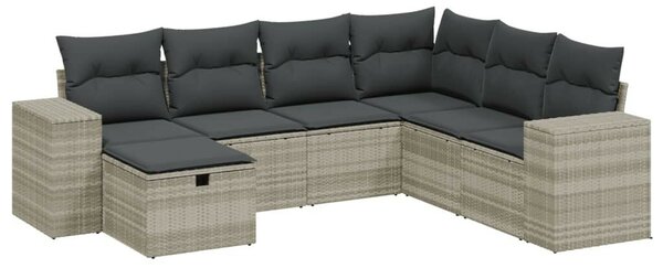 VidaXL Polyrattan Kerti Ülőgarnitúra - 7 részes, Világosszürke
