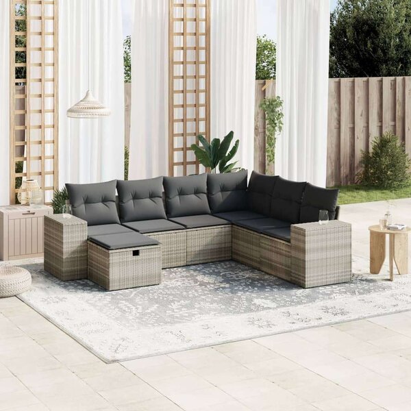 VidaXL Polyrattan Kerti Ülőgarnitúra - 7 részes, Világosszürke