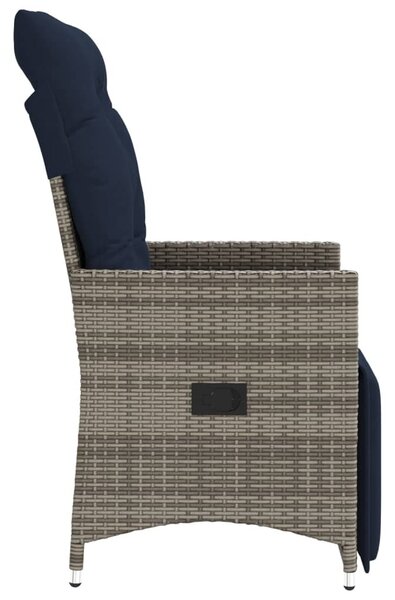 Szürke polyrattan dönthető kerti szék párnákkal