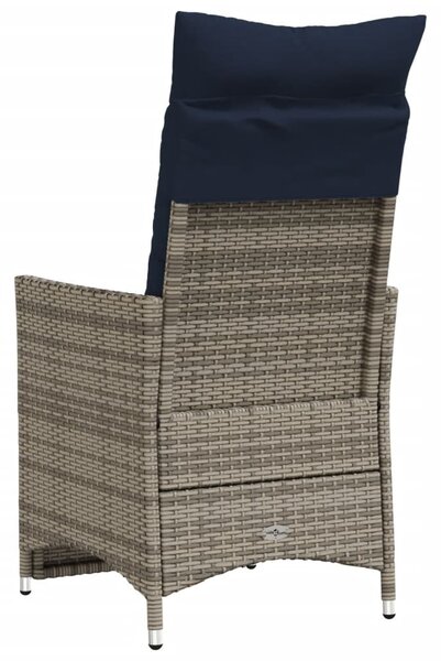 Szürke polyrattan dönthető kerti szék párnákkal