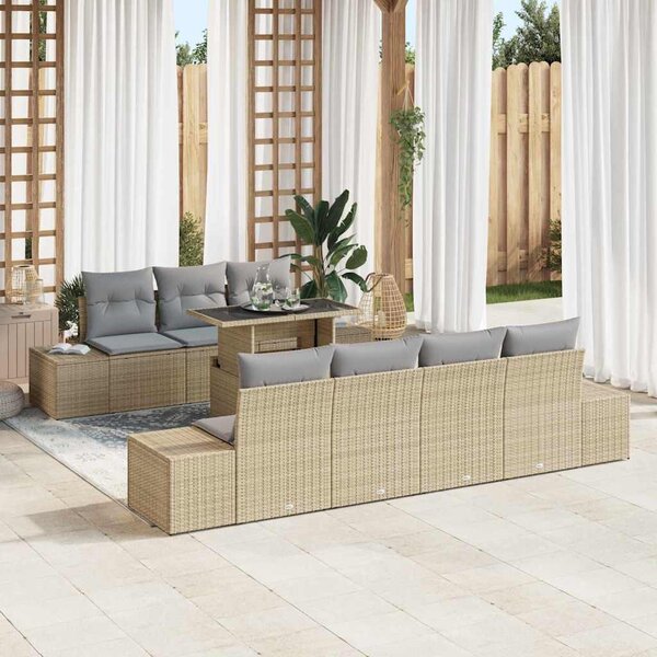 Kerti Kanapé Szett párnával 8 pcs Beige és Világosszürke