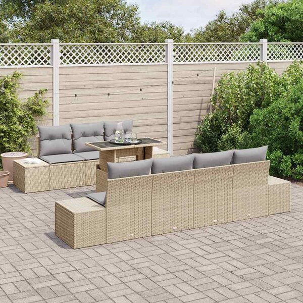 Kerti Kanapé Szett párnával 8 pcs Beige és Világosszürke