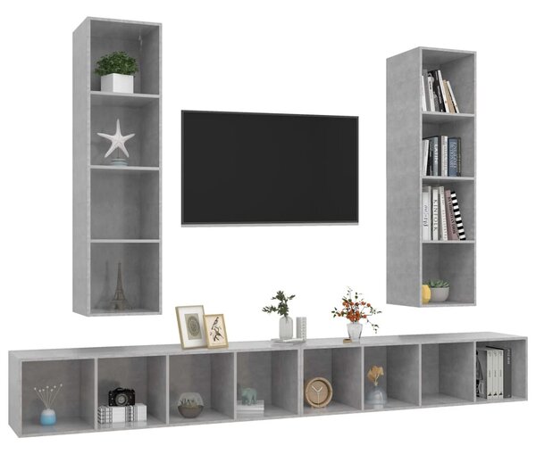 4 db betonszürke szerelt fa falra szerelhető TV-szekrény