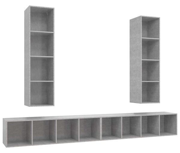 4 db betonszürke szerelt fa falra szerelhető TV-szekrény