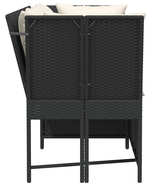 Fekete polyrattan kerti kanapé párnákkal