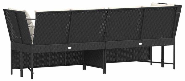 Fekete polyrattan kerti kanapé párnákkal