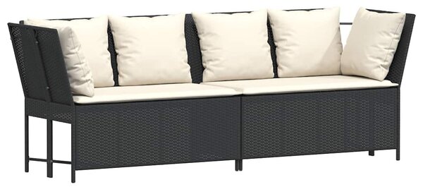 Fekete polyrattan kerti kanapé párnákkal