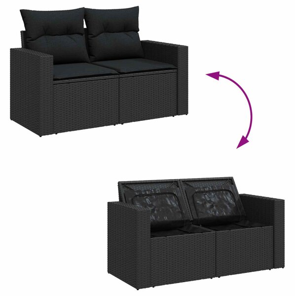 Kerti Kanapé Szett párnával 17 pcs Fekete polirattan