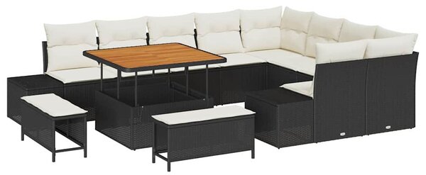 Kerti Kanapé Szett párnával tárolóval 12 pcs Fekete Poli rattan