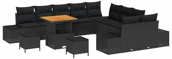 Kerti Kanapé Szett párnával tárolóval 13 pcs Fekete Poli rattan