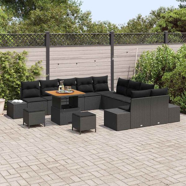 Kerti Kanapé Szett párnával tárolóval 13 pcs Fekete Poli rattan