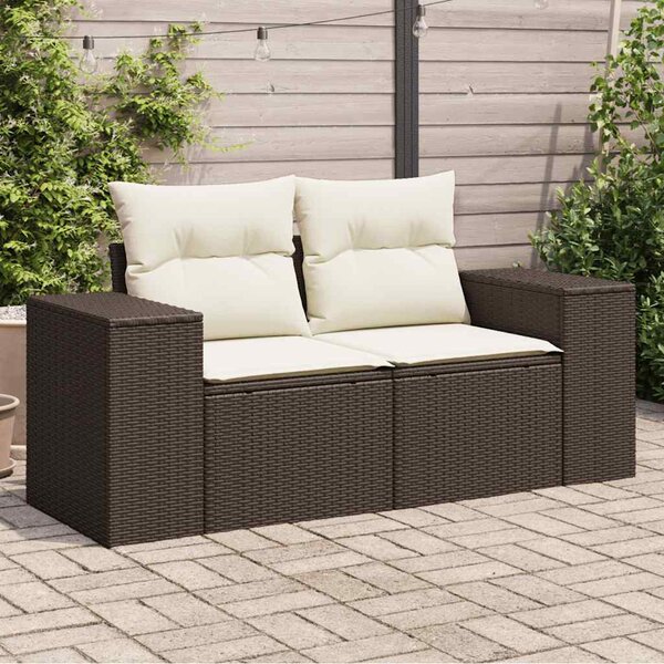 2 személyes barna polyrattan kerti kanapé párnával