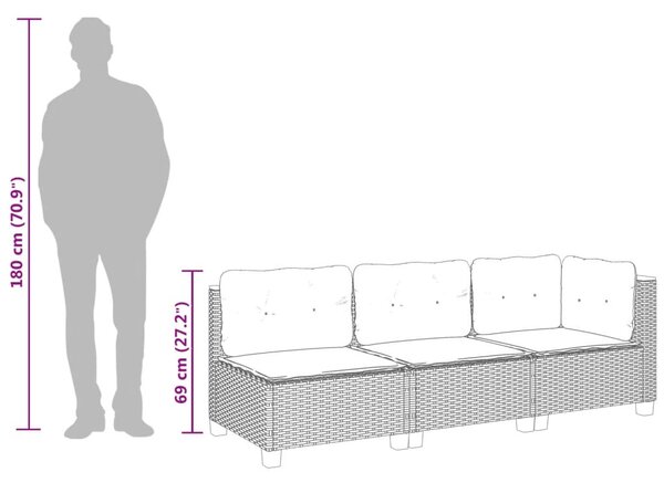 3 személyes bézs polyrattan kerti kanapé párnával