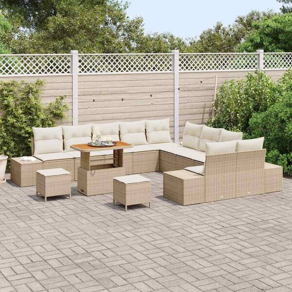 Kerti Kanapé Szett párnával tárolóval 13 pcs Bézs Poli rattan