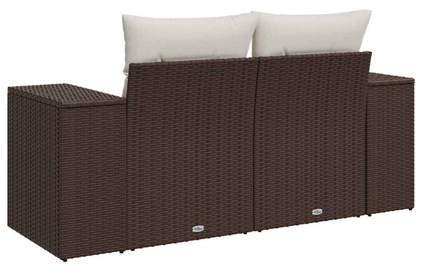 2 személyes barna polyrattan kerti kanapé párnával
