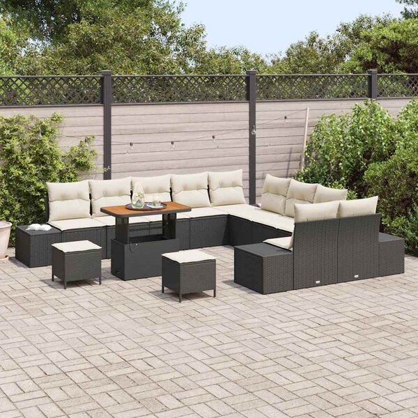 Kerti Kanapé Szett párnával tárolóval 13 pcs Fekete Poli rattan