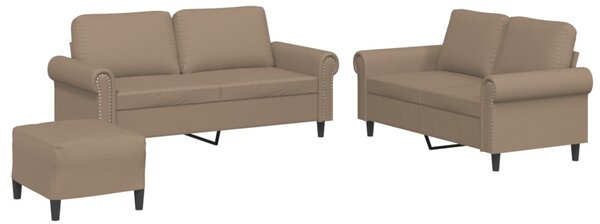 3 részes kávészínű műbőr ülőgarnitúra párnákkal