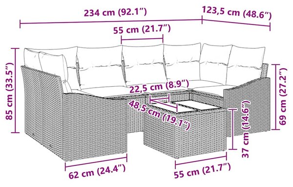Kanapé Szett párnával párnával 7 pcs Világosszürke polirattan