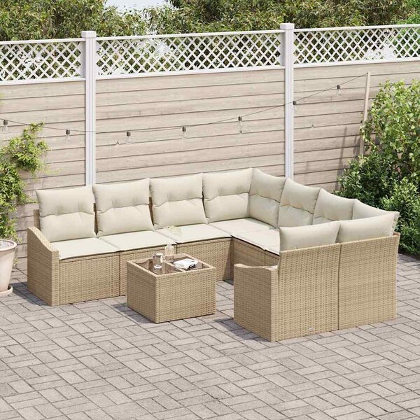 Kanapé Szett párnával párnával 9 pcs Beige és krém polirattan