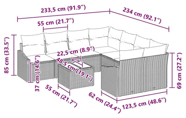 Kanapé Szett párnával párnával 9 pcs Beige és krém polirattan