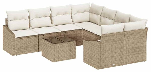 Kanapé Szett párnával párnával 9 pcs Beige és krém polirattan