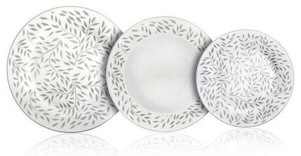 Banquet Sada 18 részes virágos porcelán étkészlet - LEAVES - zöld