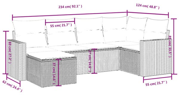 VidaXL Polyrattan Kerti Ülőgarnitúra - 6 részes, Világosszürke