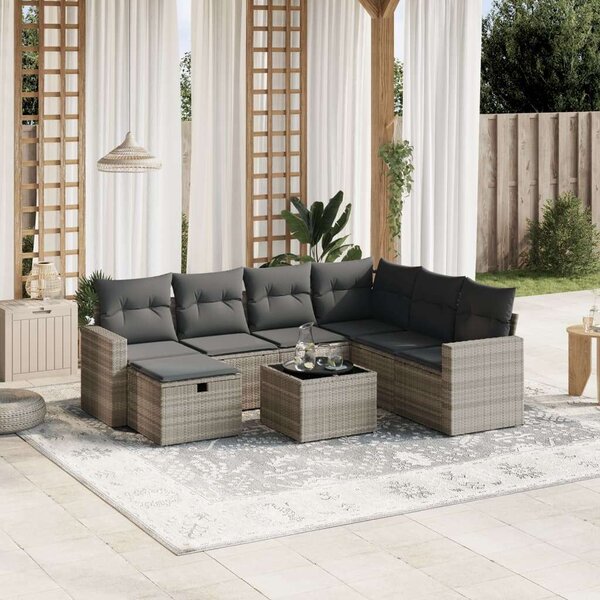 VidaXL Polyrattan Kerti Ülőgarnitúra - 8 részes, Világosszürke