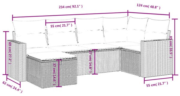 VidaXL Polyrattan Kerti Ülőgarnitúra - 6 részes, Világosszürke
