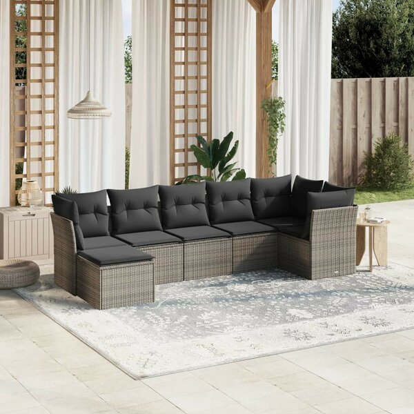 VidaXL Polyrattan Kerti Ülőgarnitúra - 7 részes - Világosszürke