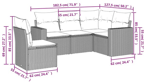 5 részes bézs polyrattan kerti ülőgarnitúra párnákkal