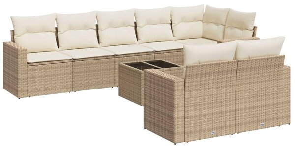 9 részes bézs polyrattan kerti ülőgarnitúra párnákkal