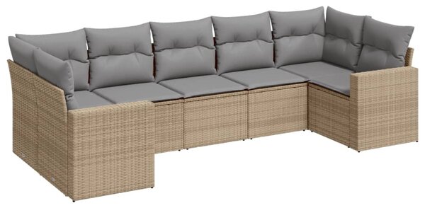 7 részes bézs polyrattan kerti ülőgarnitúra párnákkal