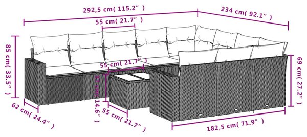 11 részes bézs polyrattan kerti ülőgarnitúra párnákkal
